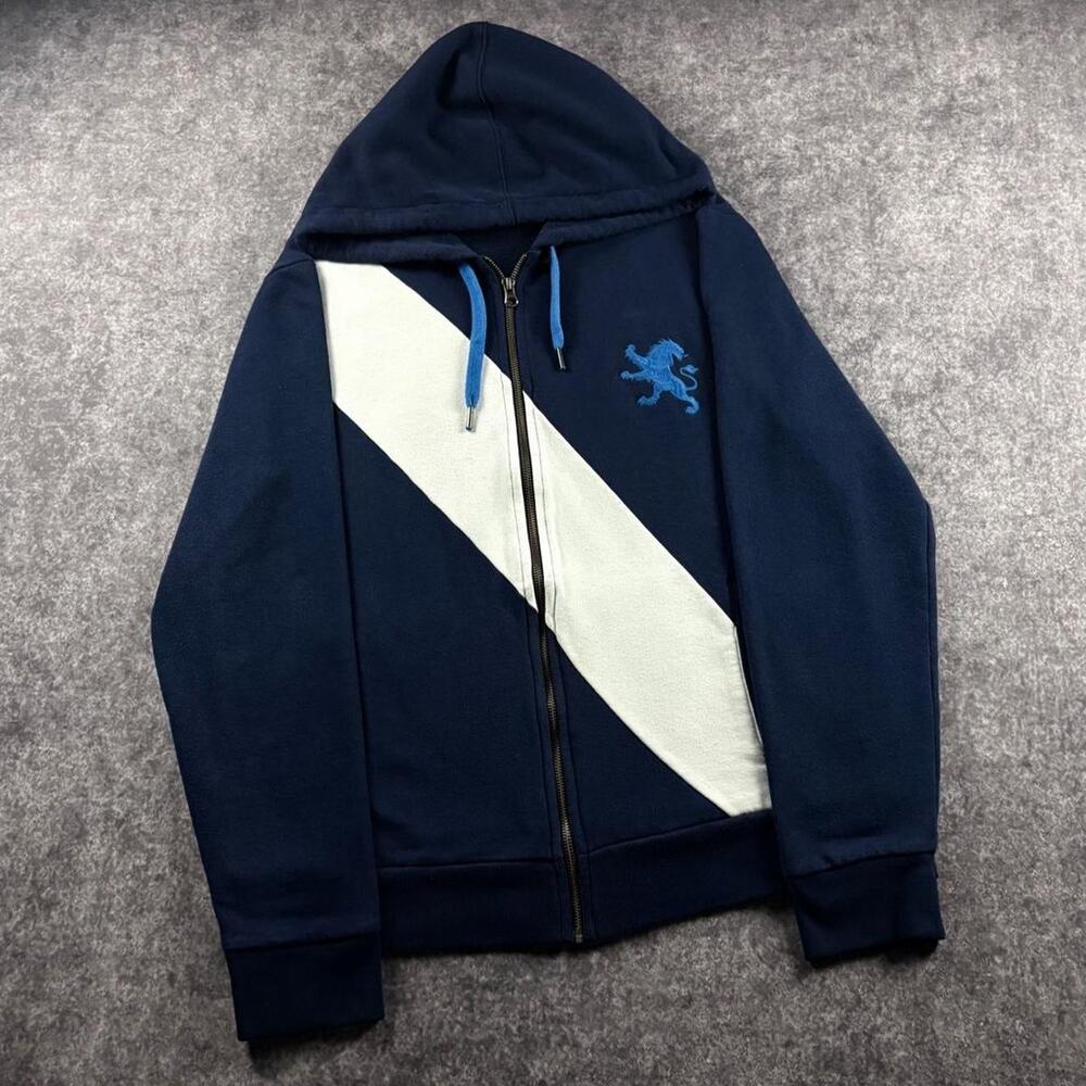 Express Mens L Navy Full Zip Hoodie Lion Logo Colorblock Fleece Retro Streetwear
